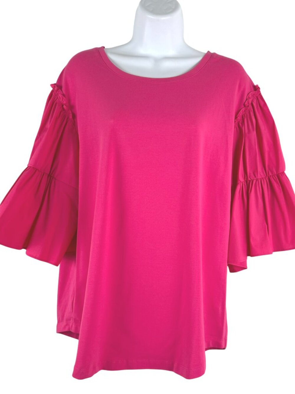 Chico's Knit Top Size‎ 2 Pink Tiered 3/4 Bell Sleeve Romantic NWT TP-3912